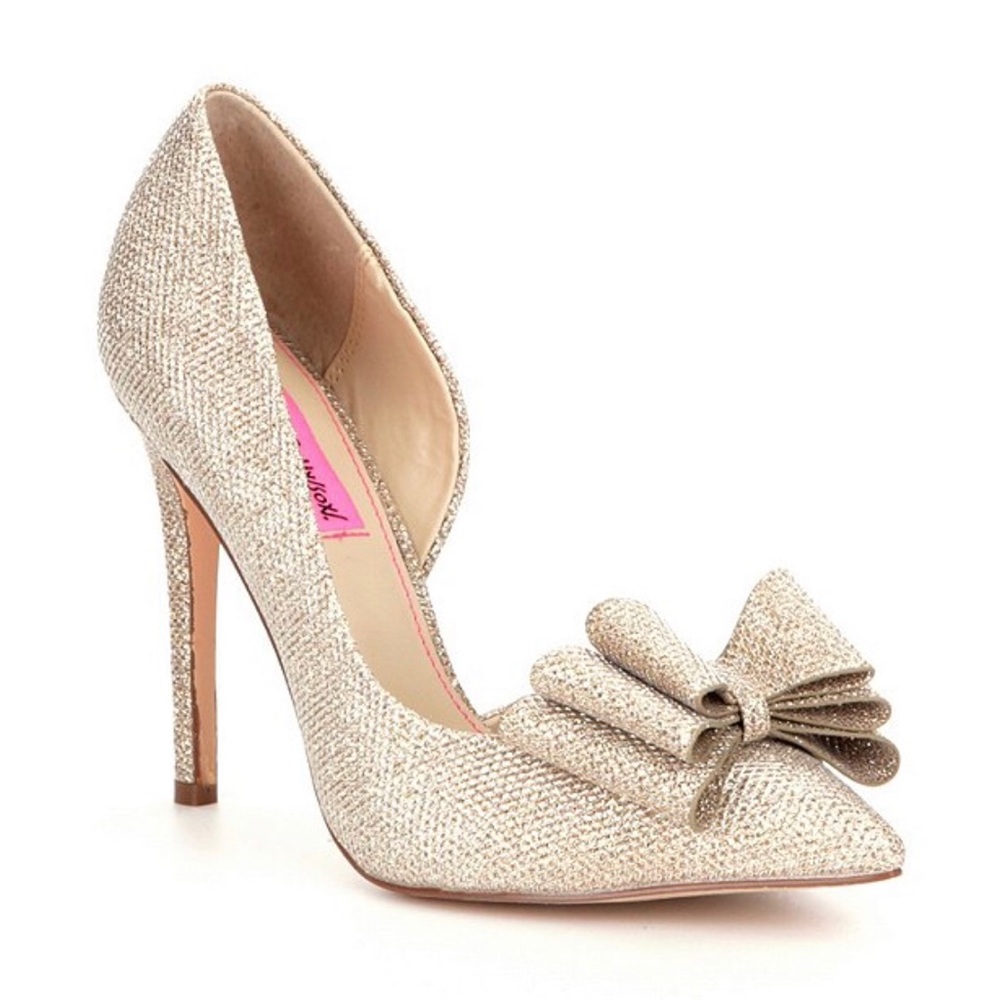 Betsy Johnson Metallic Bow Detail Prince Pumps